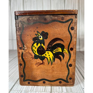 VTG Japanese Fire Box with Lid Rooster Chicken by Woodpecker Wood Ware